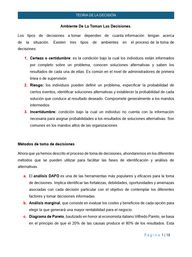 Métodos y Tipos de Toma de Decisiones | PDF | Toma de decisiones ...