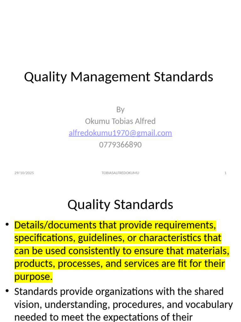 Quality Management Standards Overview | PDF | Quality Management System ...