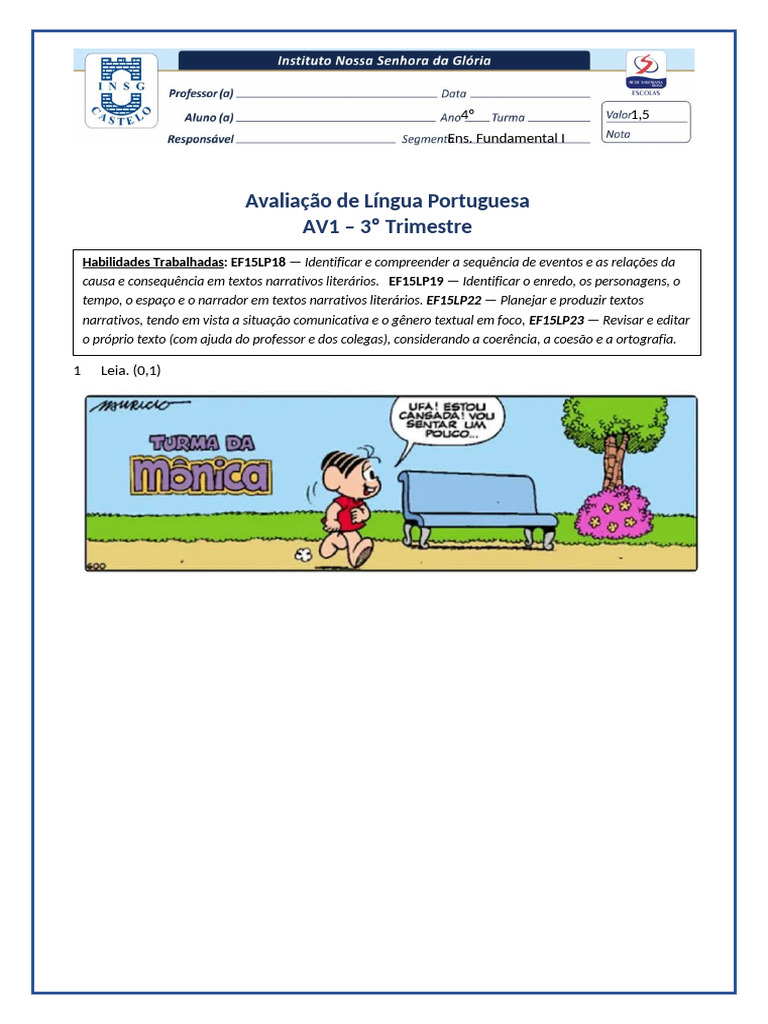 AV1 - Língua Portuguesa - 3º Trimestre (1) | PDF