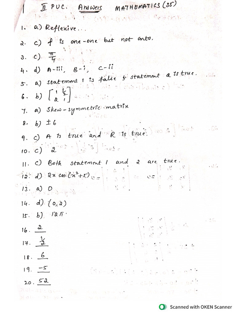 2nd Puc Mathematics Midterm Scheme of Evaluation | PDF