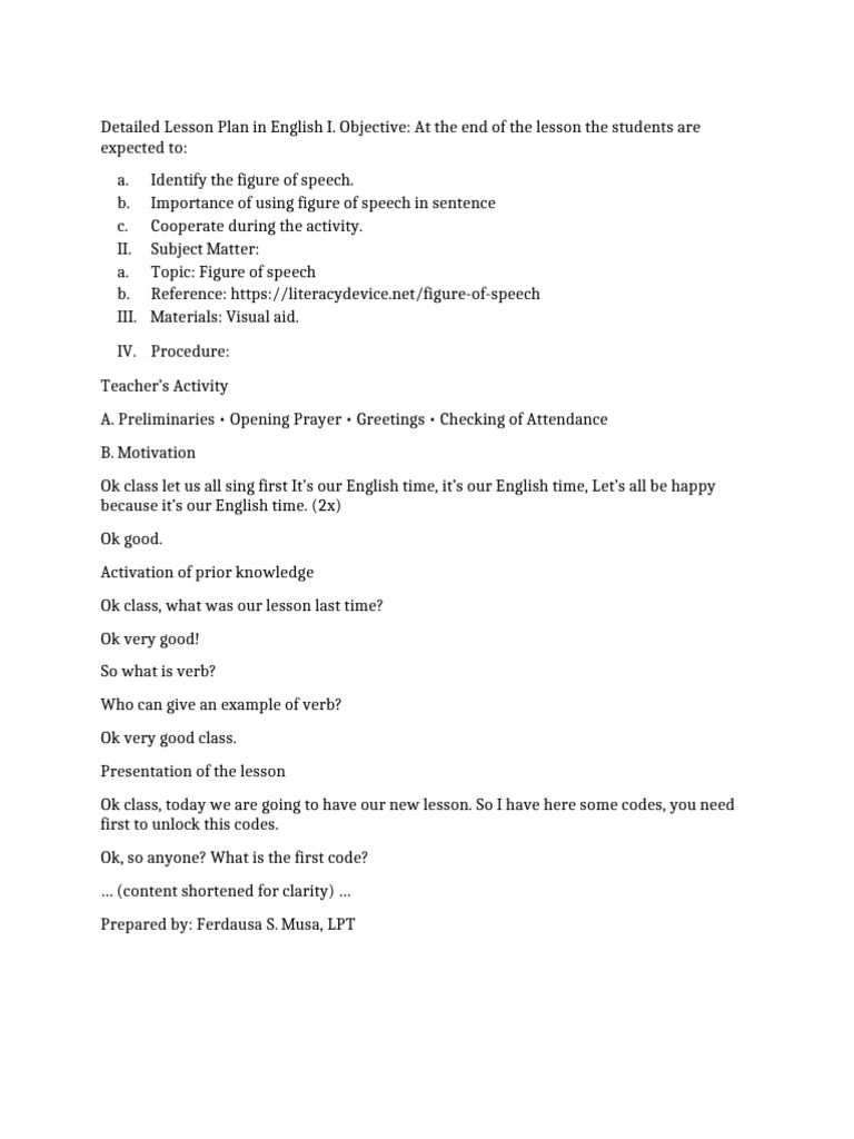 Lesson Plan on Figures of Speech | PDF