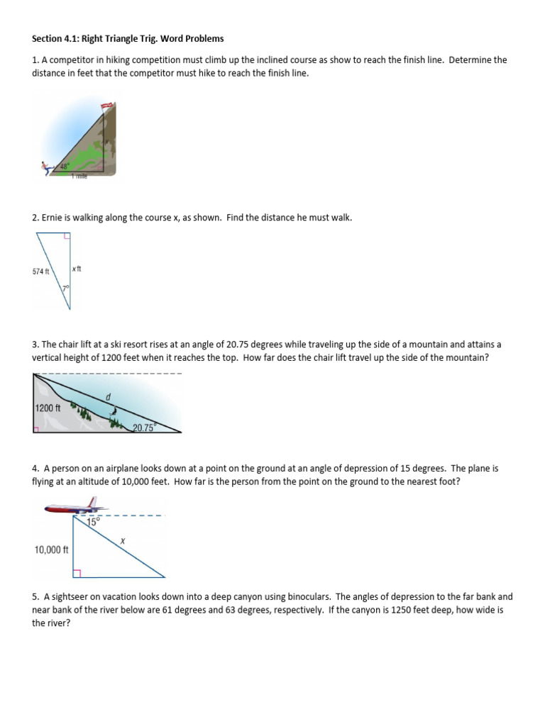 Right Triangle Trig Word Problems | PDF