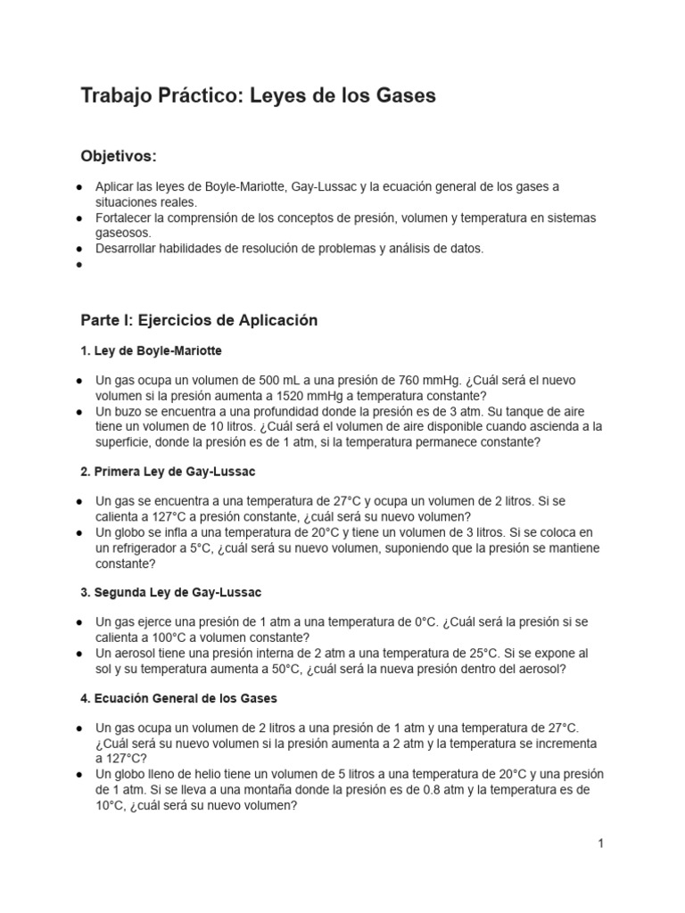 Ejercicios sobre Leyes de los Gases | PDF | Gases | Mole (Unidad)