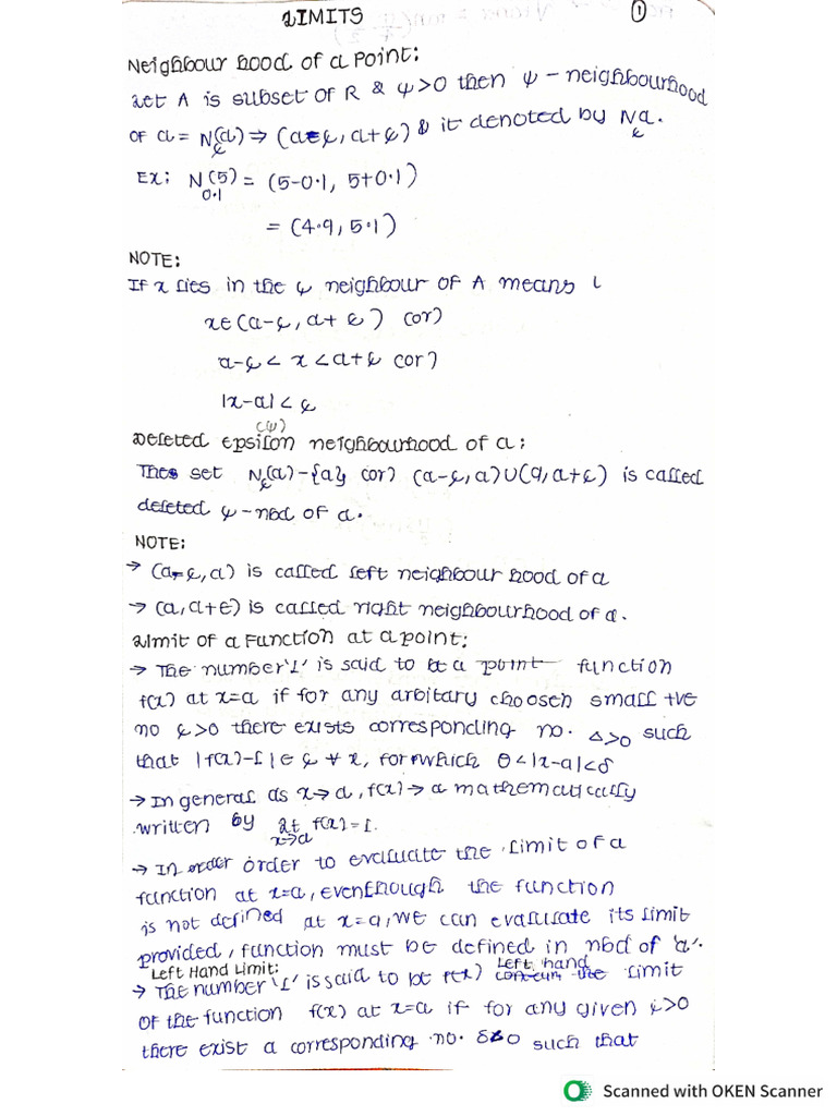 Maths Limits Notes PDF | PDF