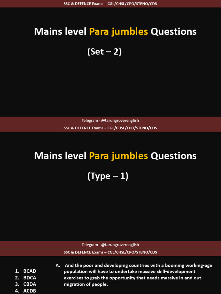 Mains Level Para Jumbles for SSC Exams | PDF