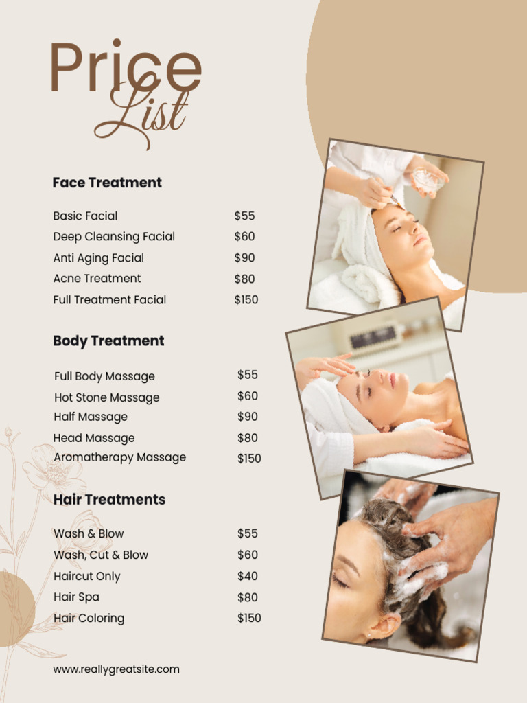 Brown and Cream Simple Spa Price List Instagram Post - 20251029 ...