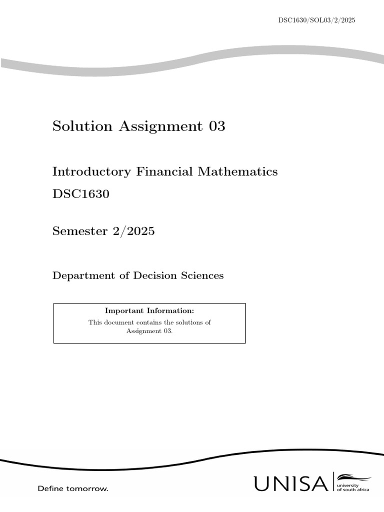 DSC1630 Assignment 03 Solutions Guide | PDF | Present Value | Interest