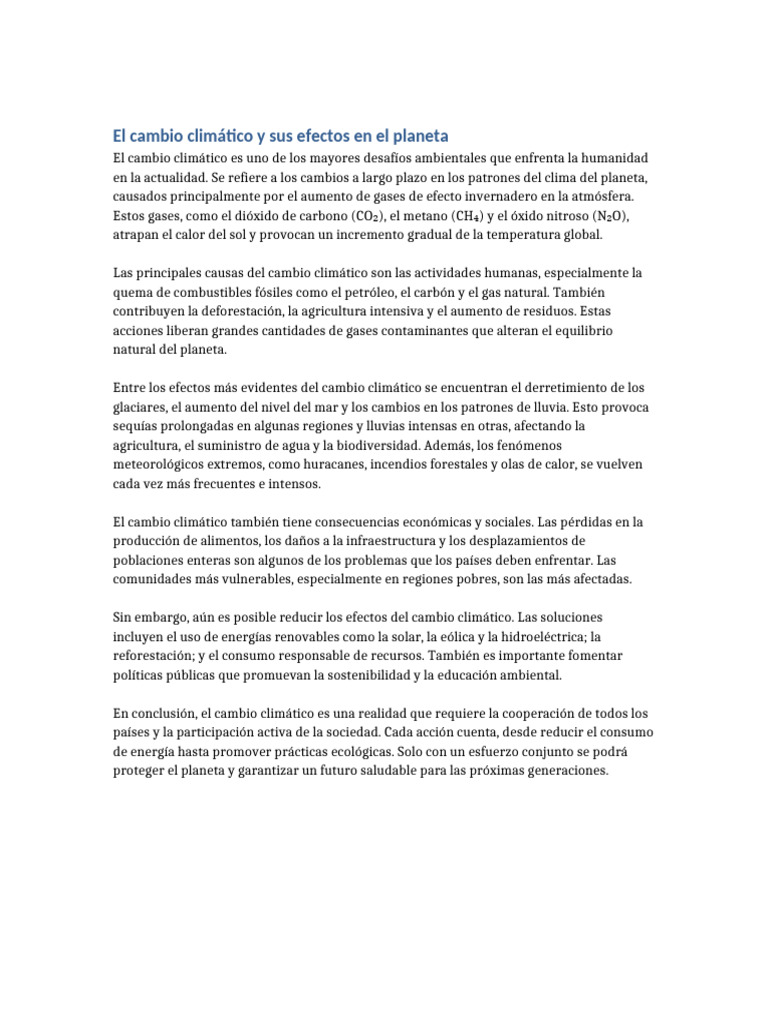 Efectos del Cambio Climático en el Planeta | PDF