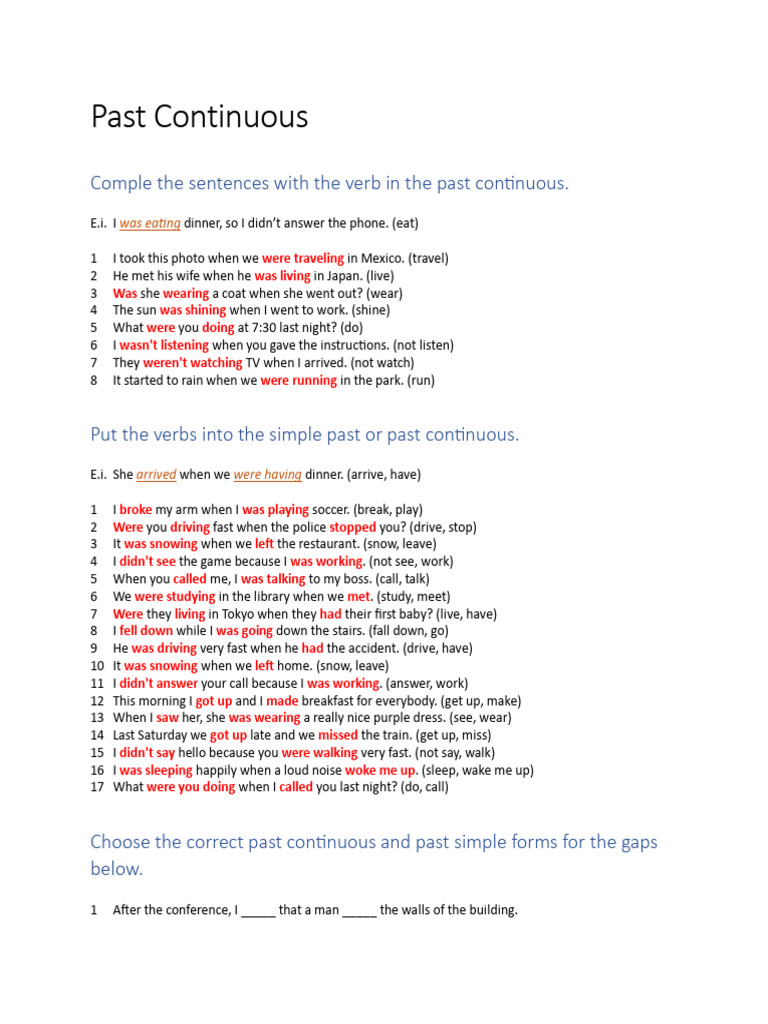 Past Continuous Exercises and Practice | PDF