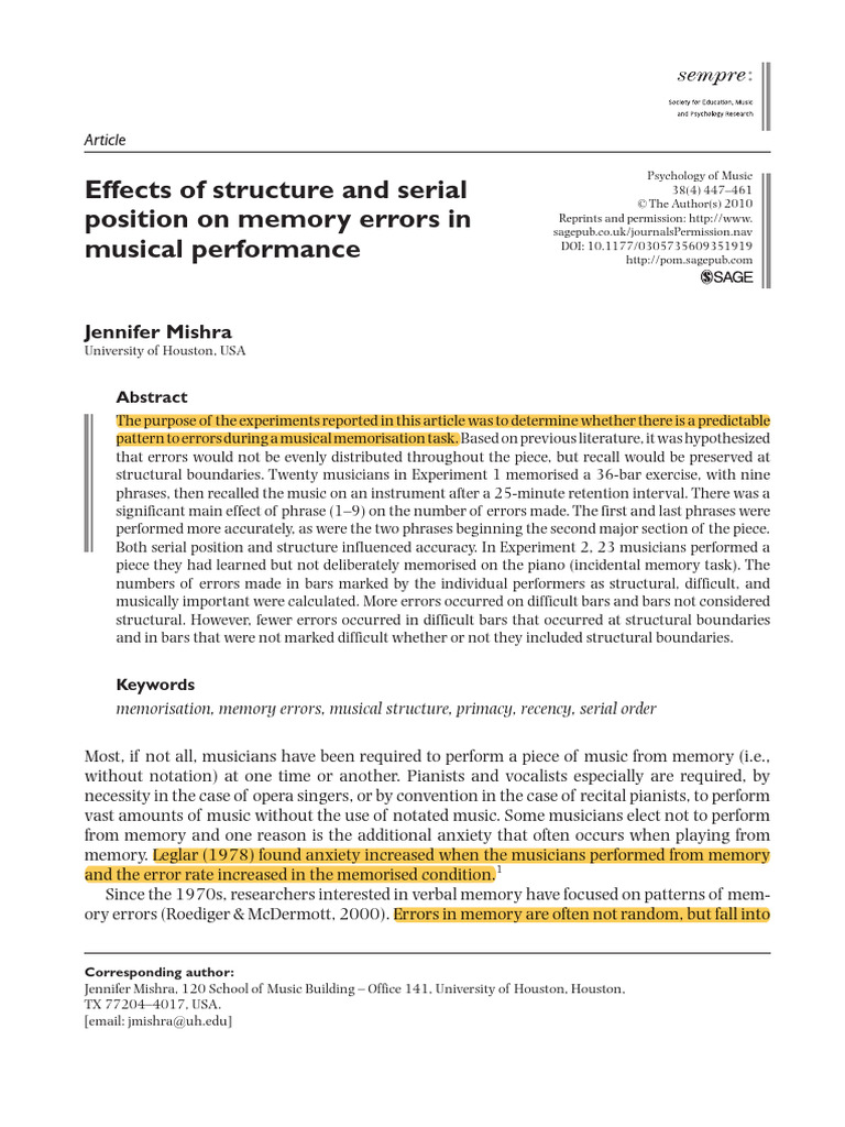 Mishra 2010 Effects of Structure and Serial Position On Memory Errors ...