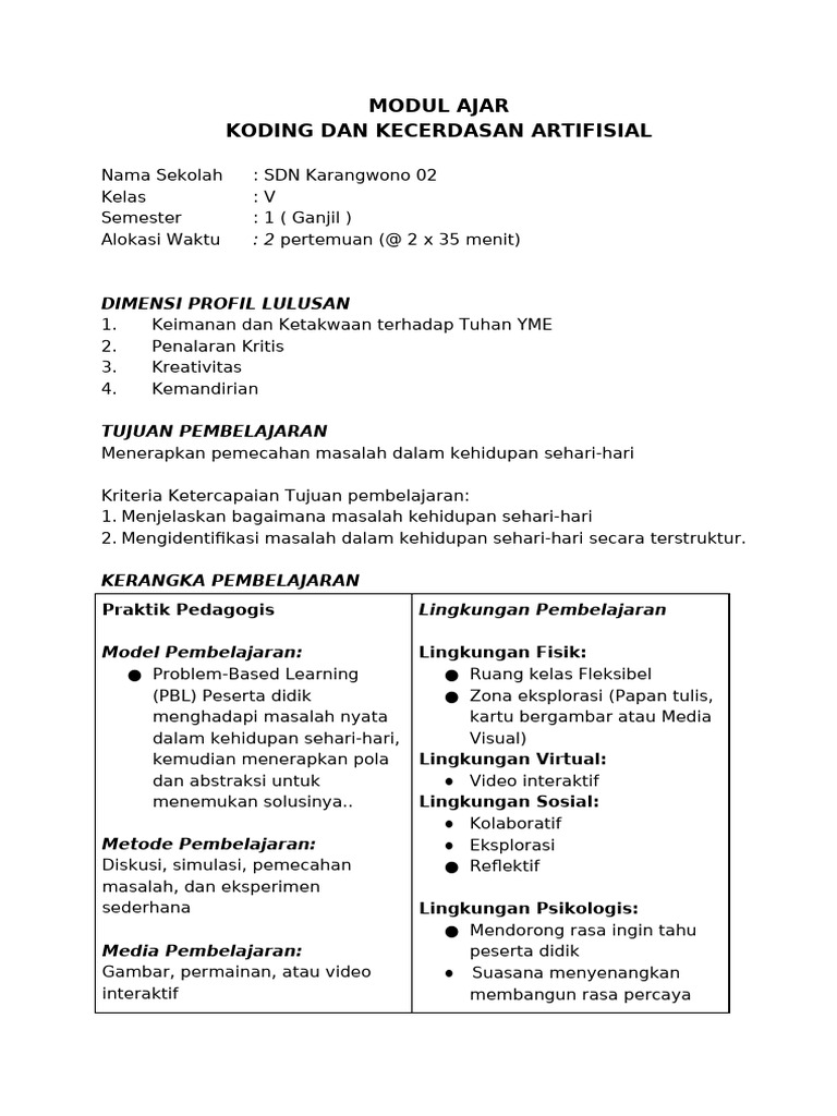Modul Ajar Koding dan AI untuk SD | PDF