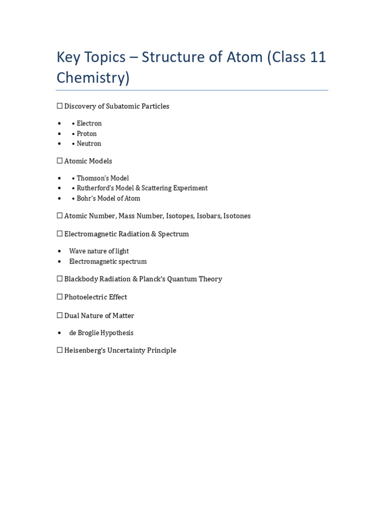 Class 11 Chemistry: Atom Structure & Periodicity | PDF