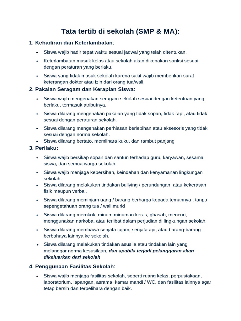 Tata Tertib Siswa SMP & MA yang Wajib Dipatuhi | PDF