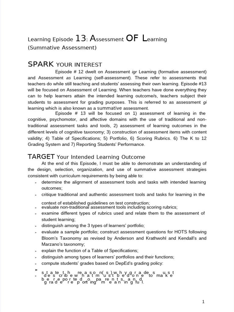 Summative Assessment Strategies | PDF | Educational Assessment | Learning