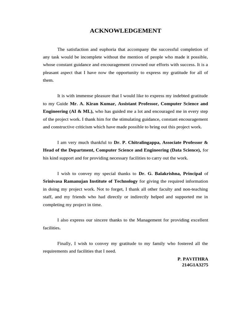 Project Acknowledgement Format (Single) | PDF