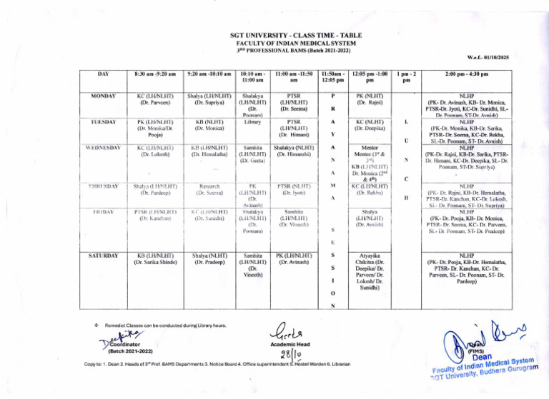 Updated Time Table Final Prof. | PDF