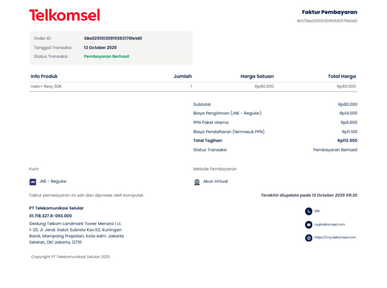 Faktur Pembayaran Telkomsel 2025 | PDF