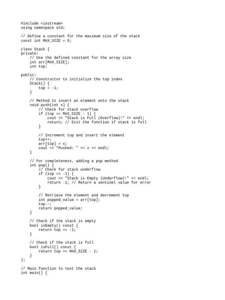 C++ Stack Implementation Example | PDF