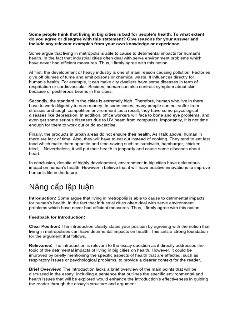 Urban Living's Health Risks | PDF | Argument | Essays