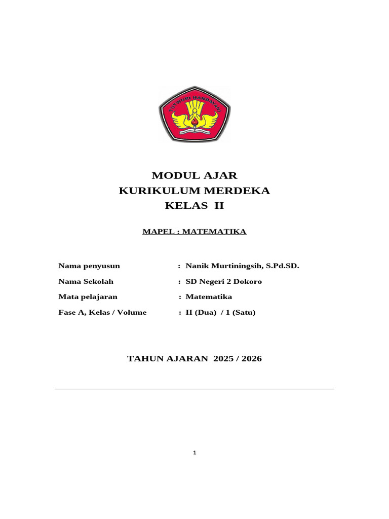 Modul Ajar Matematika Kelas 2 SD | PDF