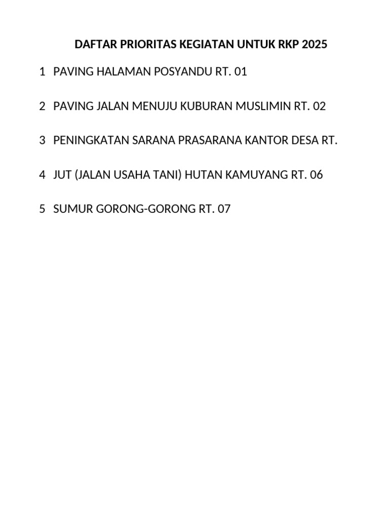 Prioritas Kegiatan RKP 2025 Desa | PDF