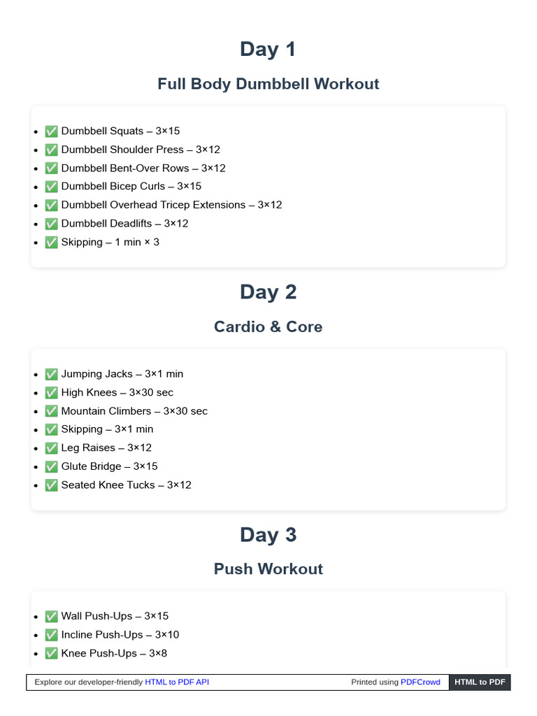 Weekly Dumbbell Workout Plan | PDF