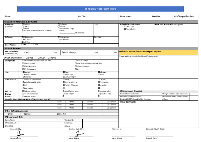 IT Requisition Form for Hardware & Software | PDF | Computer ...