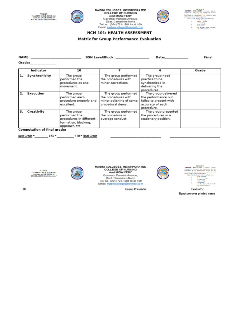 Group Performance Evaluation Matrix | PDF