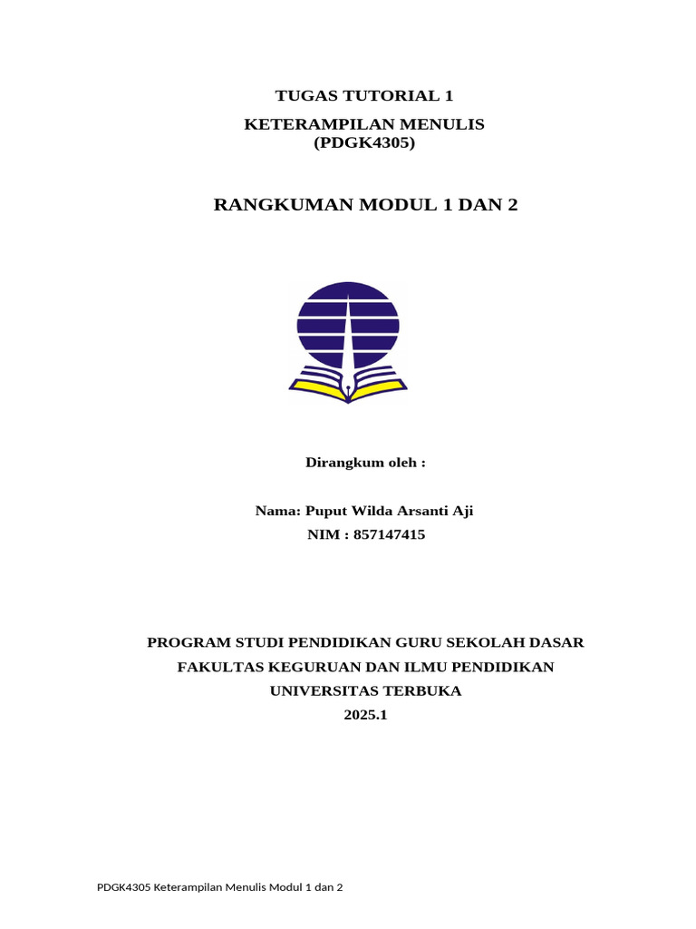 Keterampilan Menulis: Modul 1 & 2 PDGK4305 | PDF