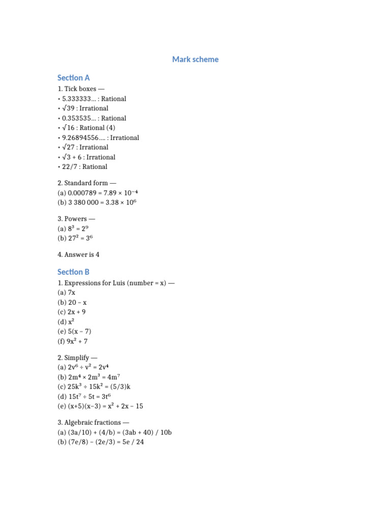 Math Mark Scheme and Solutions Guide | PDF
