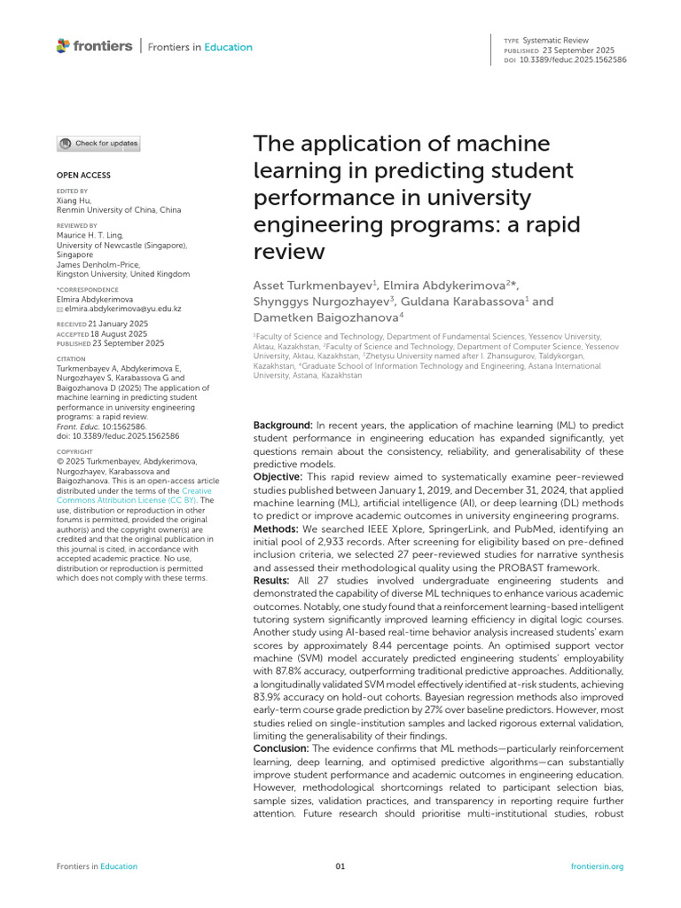 Machine Learning in Engineering Education | PDF | Machine Learning ...