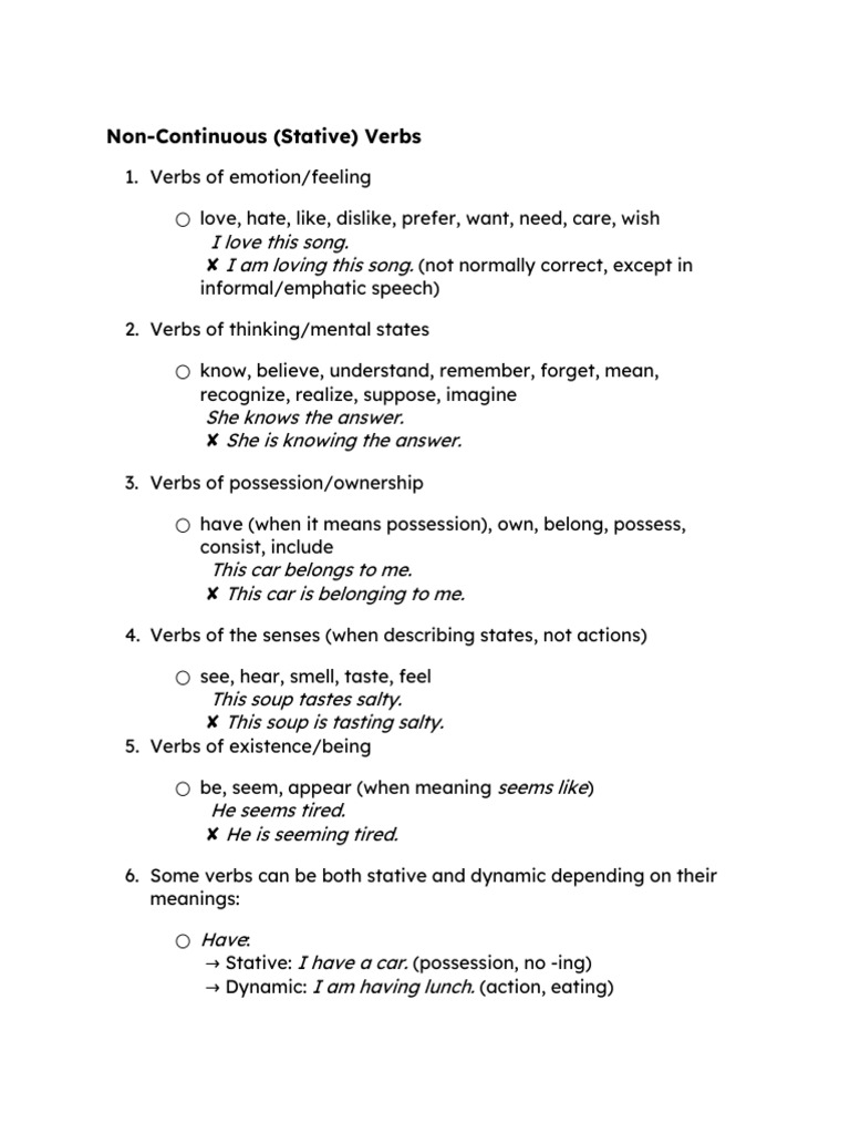 Understanding Non-Continuous Verbs | PDF