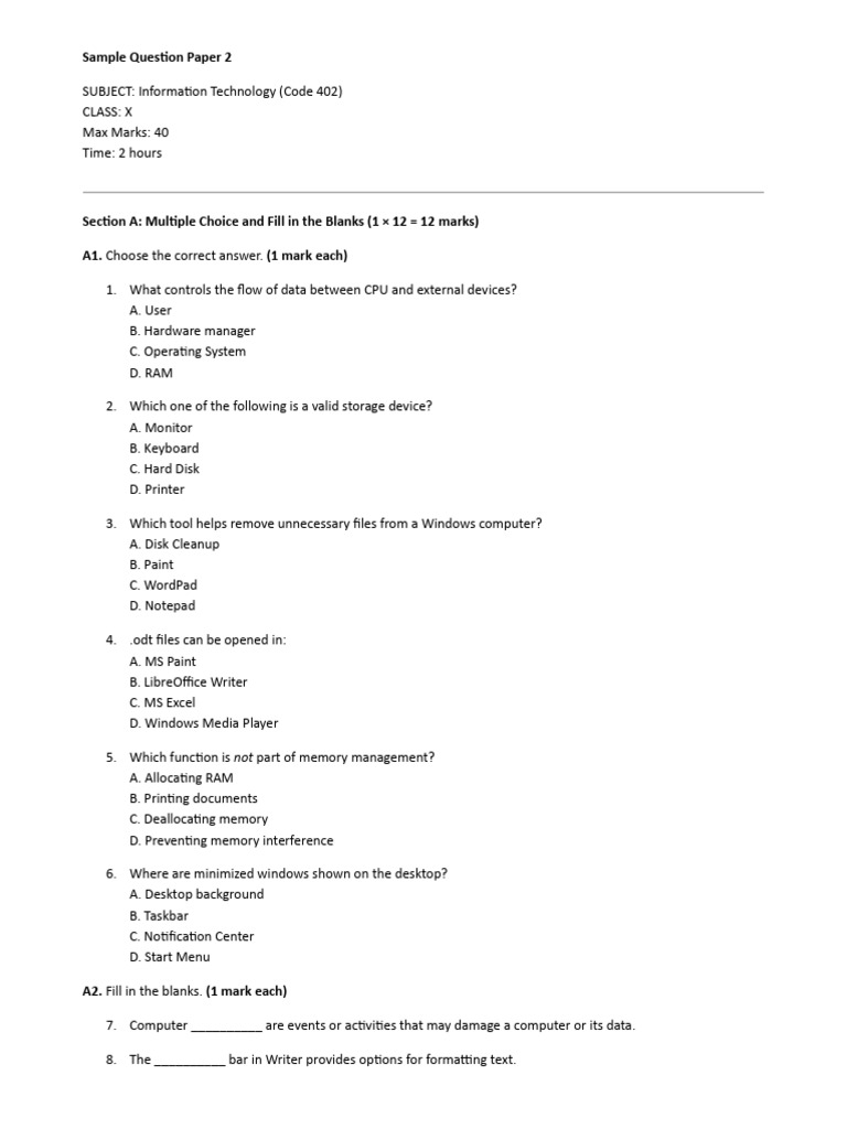 Sample Question Paper 2 IT 10 | PDF | Computer File | Computer Virus