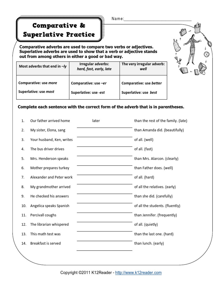 Comparative Superlative Adverbs Worksheets