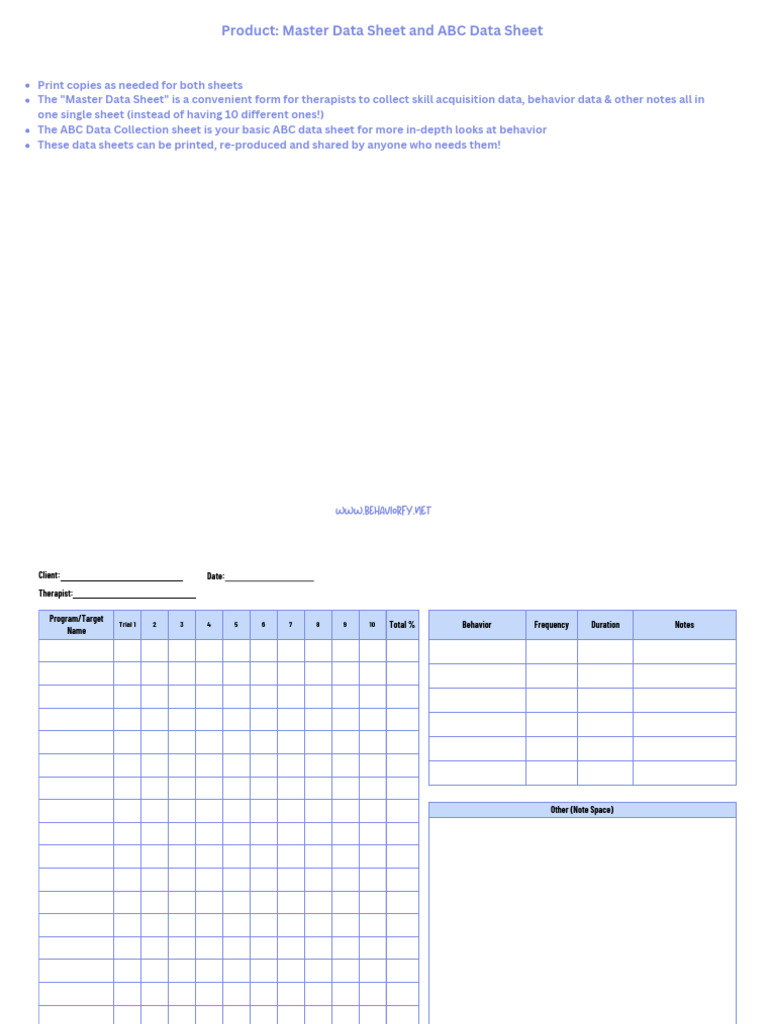 Master and ABC Data Sheets for Therapists | PDF