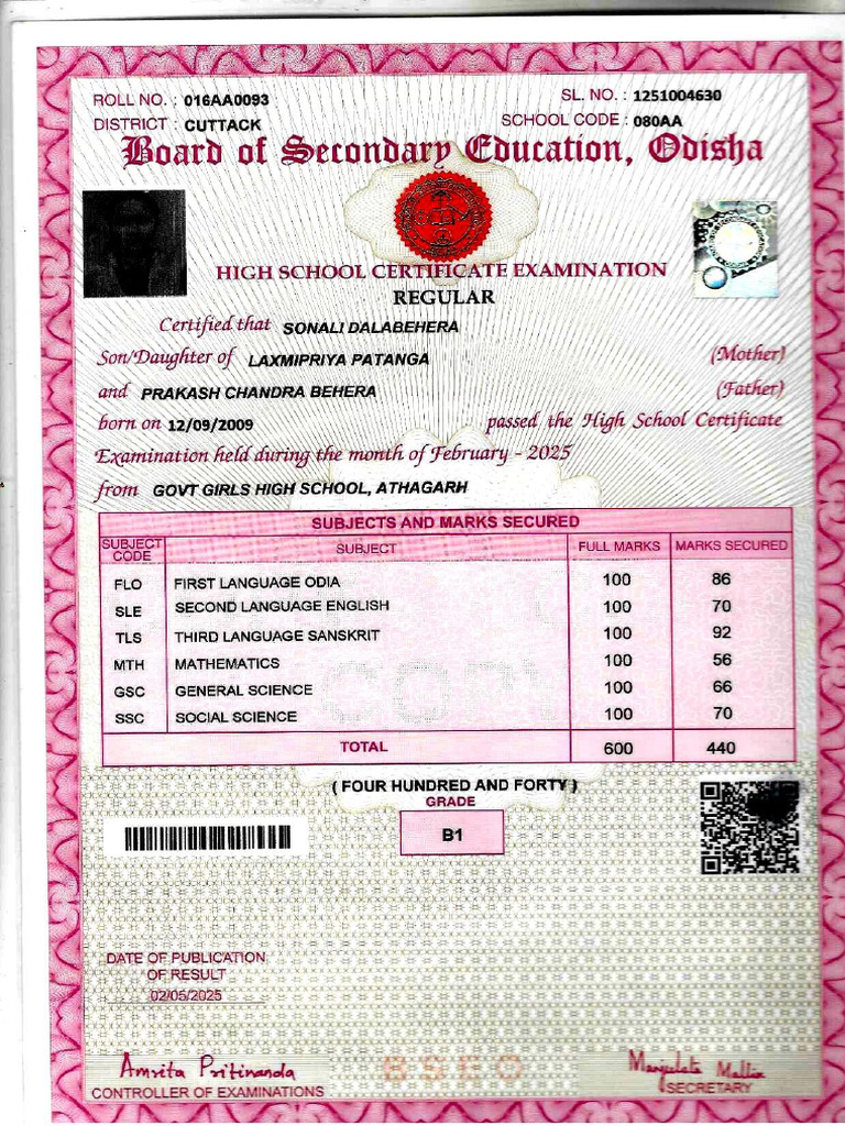 25OS247046248243522 MatriculationCertificate | PDF
