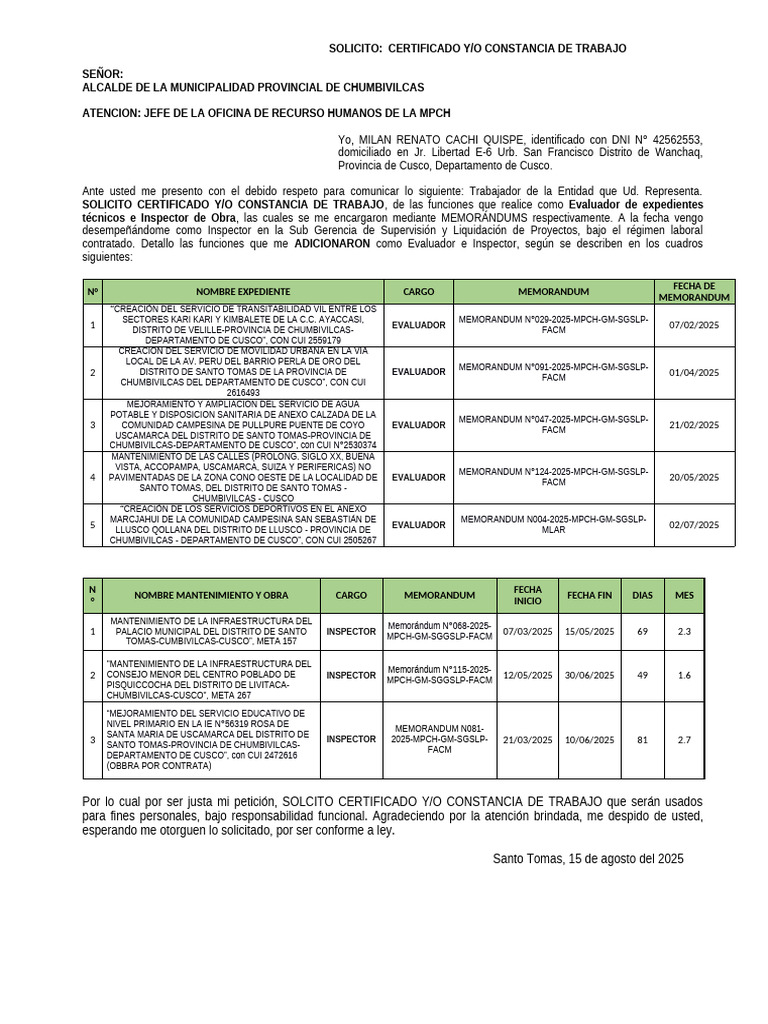 Solicitud de Certificado Laboral 2025 | PDF