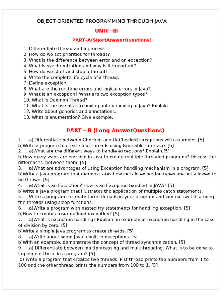 Oops Unit 3 Important Questions | PDF