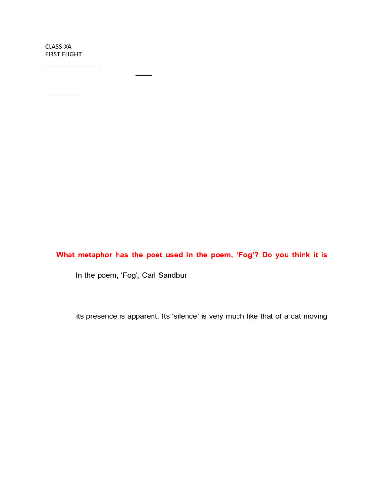 Unit 8, Poem - Fog (First Flight) | PDF
