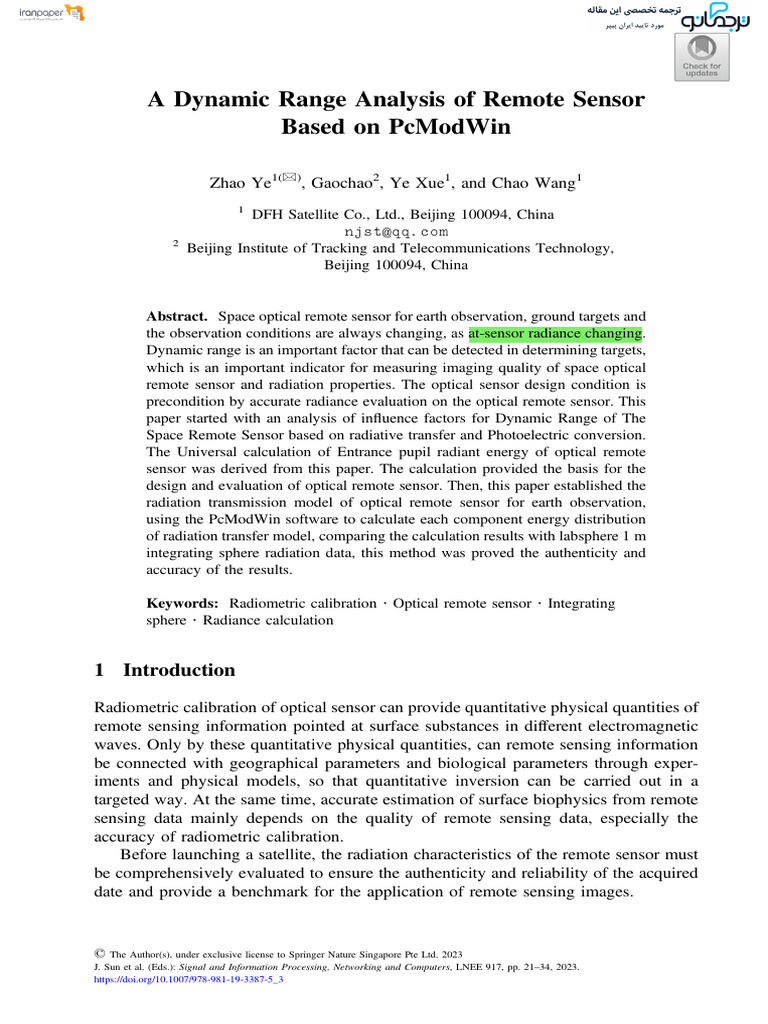 A Dynamic Range Analysis of Remote Sensor Based On Pcmodwin: Abstract ...