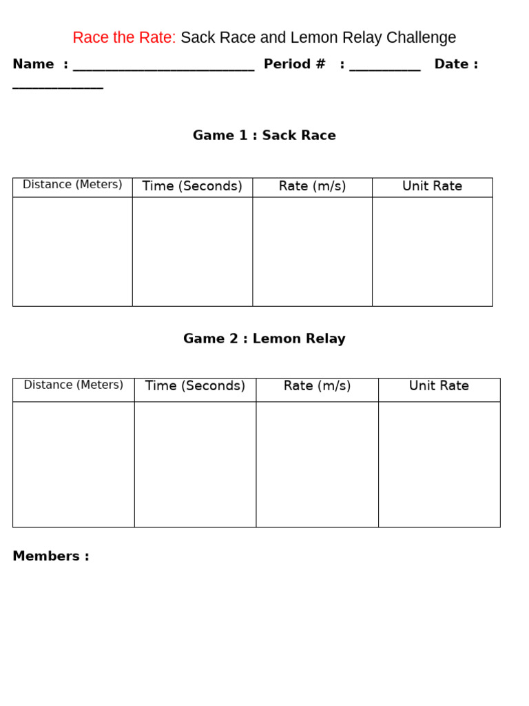 Sack Race and Elmon Relay Format | PDF