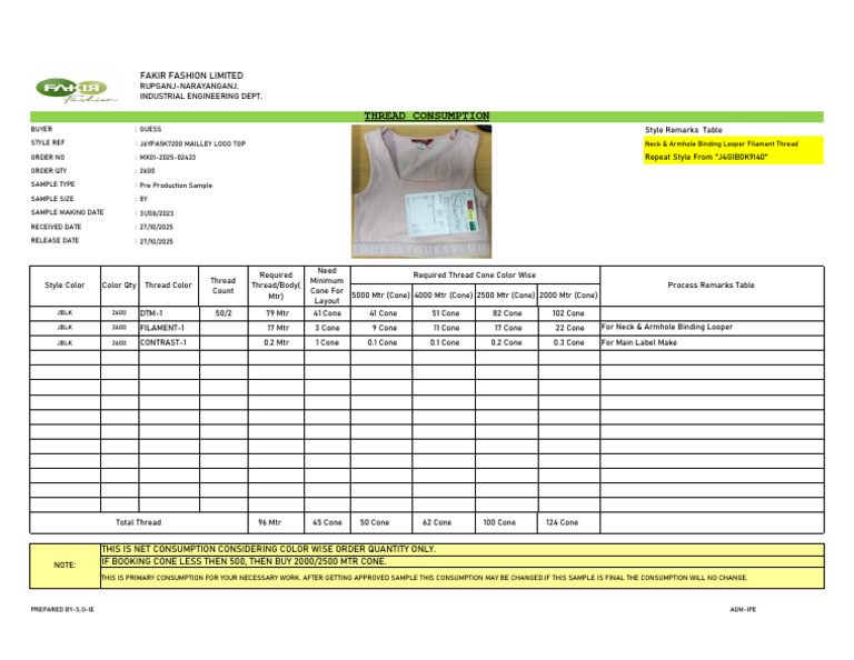 Thread Consumption for Fashion Sample | PDF