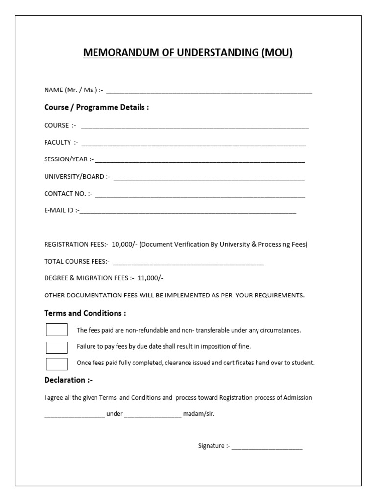 MOU Form | PDF