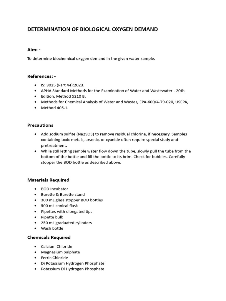 Biological Oxygen Demand Analysis | PDF | Sodium | Water
