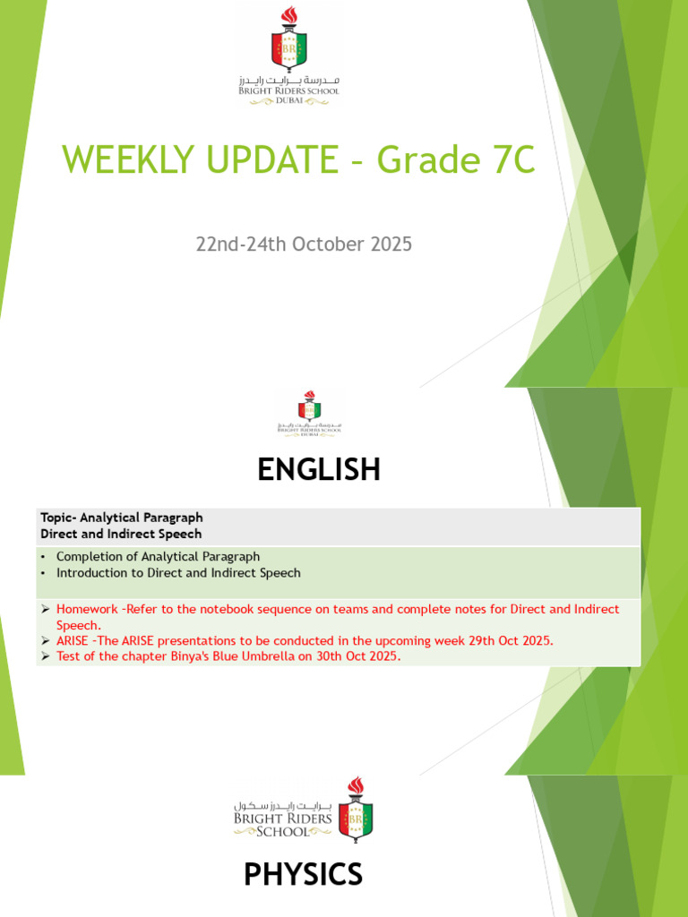 Weekly Update - Grade 7c 22nd-24th October 2025 | PDF