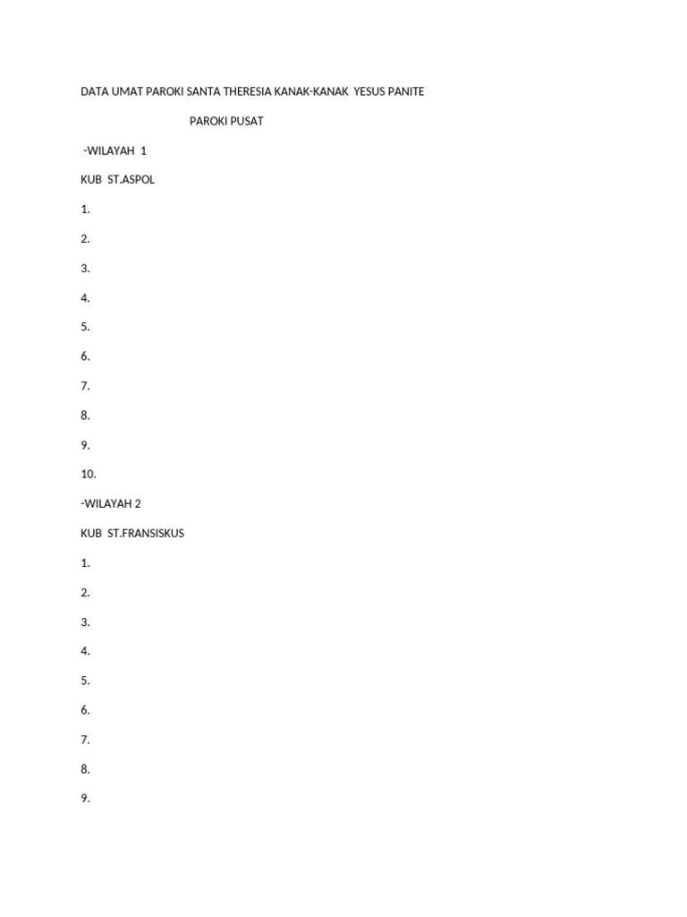 Data Umat Paroki Santa Theresia | PDF