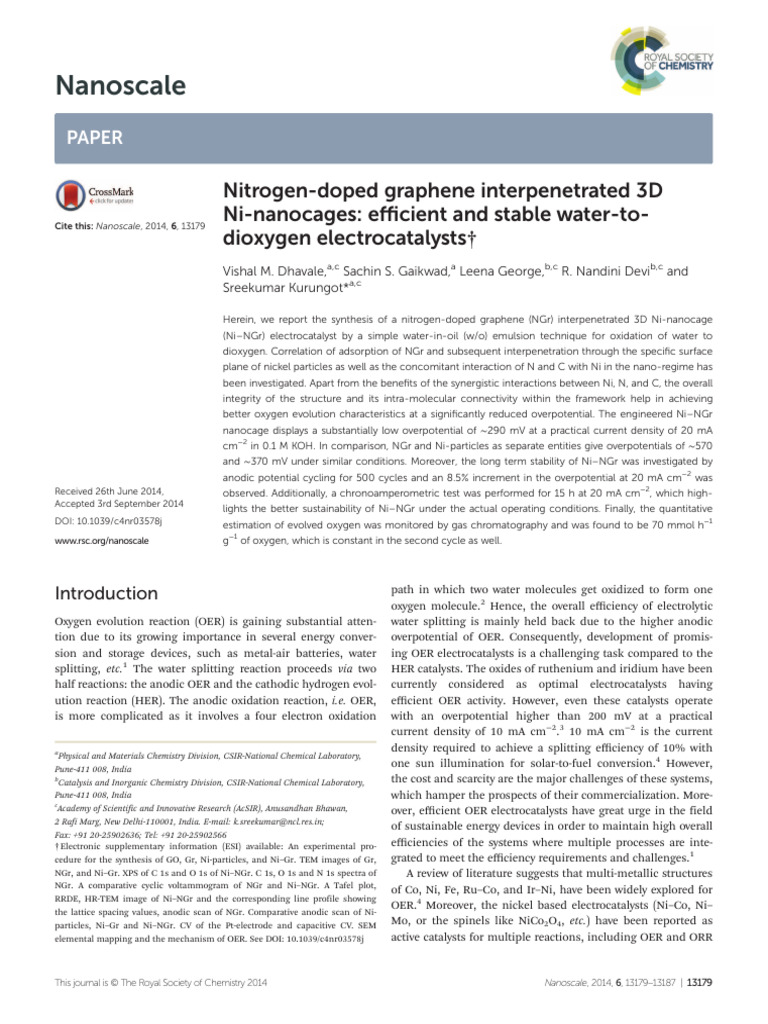 Nitrogen-Doped Graphene Ni-Nanocages for OER | PDF | Graphene | Catalysis