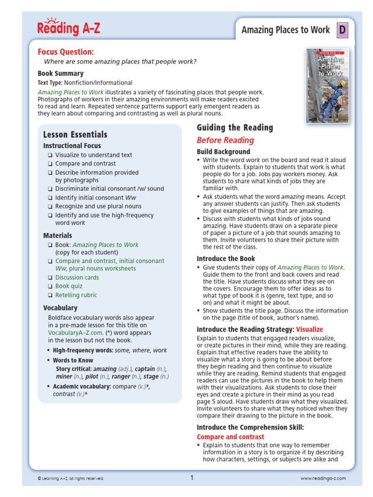 Raz Ld56 Amazingplacestowork LBLP | PDF | Reading Comprehension | Human ...