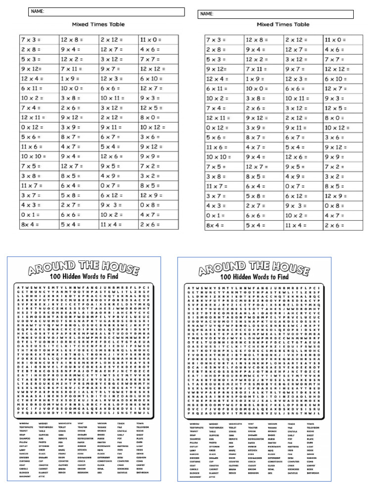 ACT Word Find and Multiplication | PDF