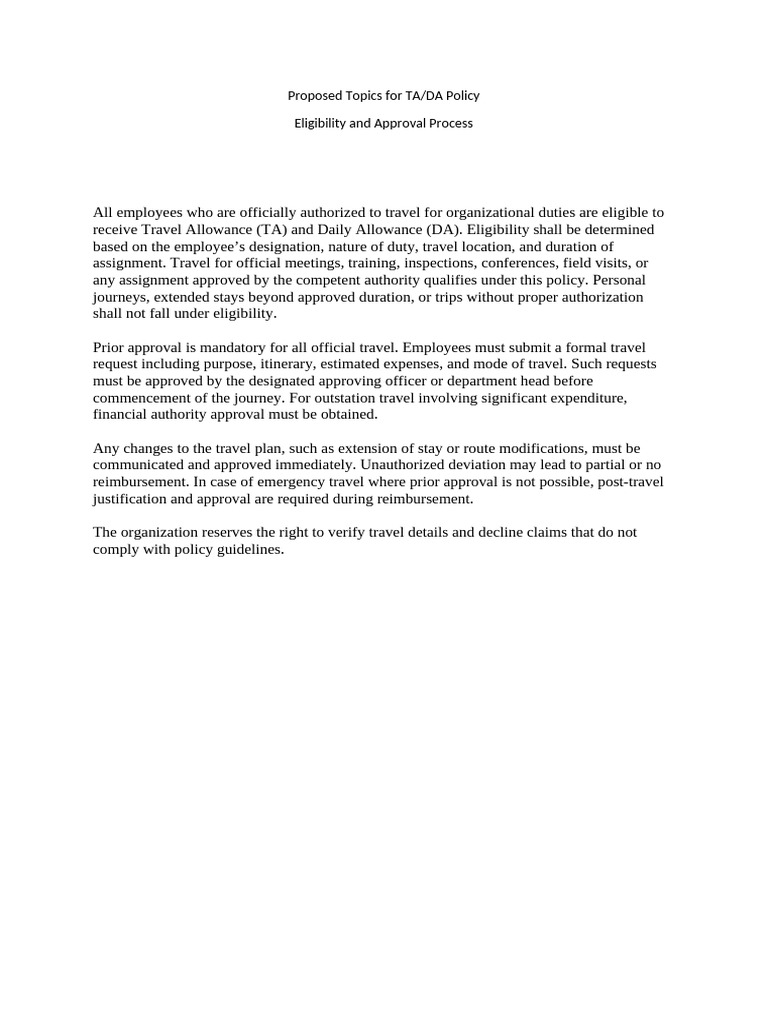 TA/DA Policy: Eligibility & Approval Process | PDF